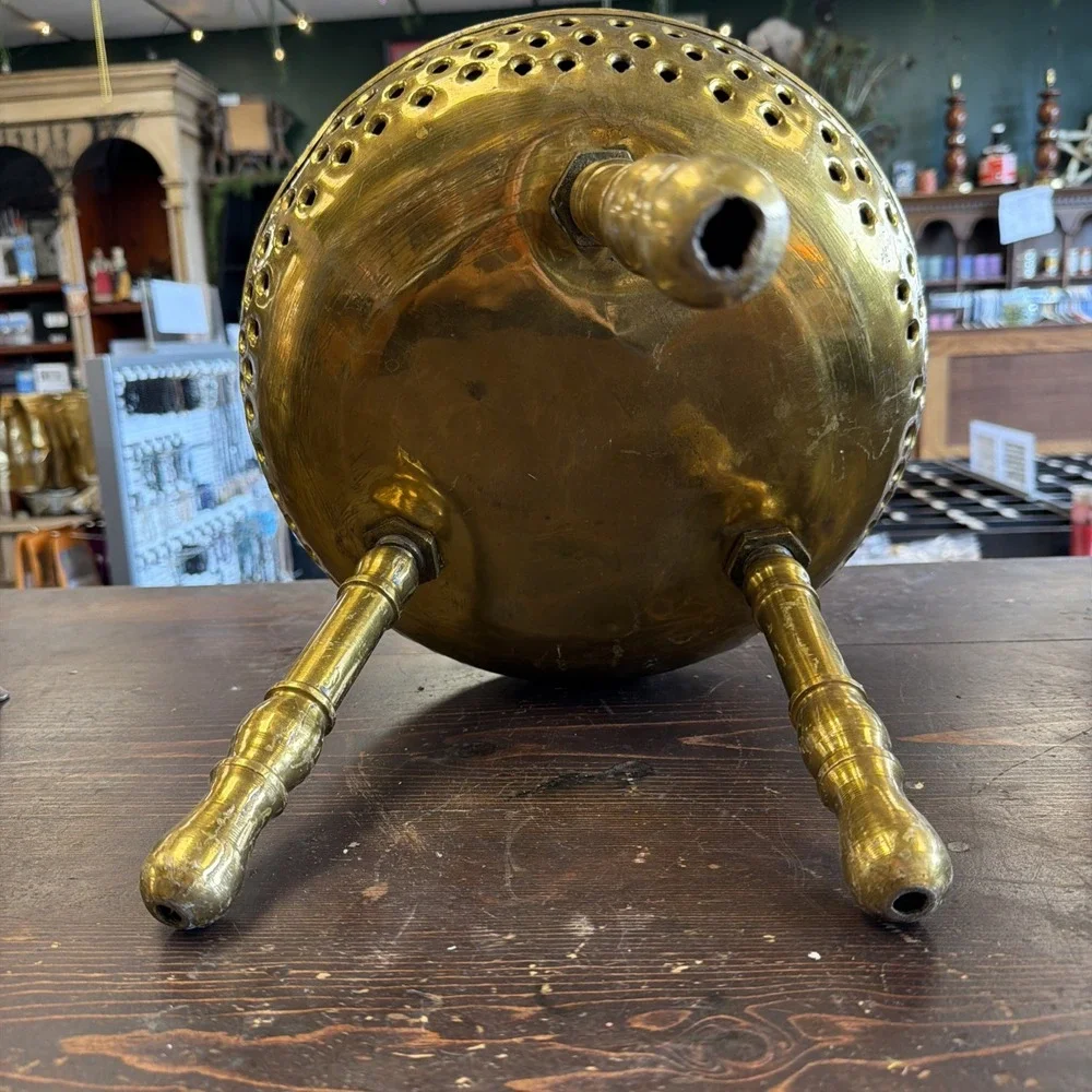 Vintage Brass Turkish Bath Stool, Hamam Stool Tooled Brass 1930's Bohemian